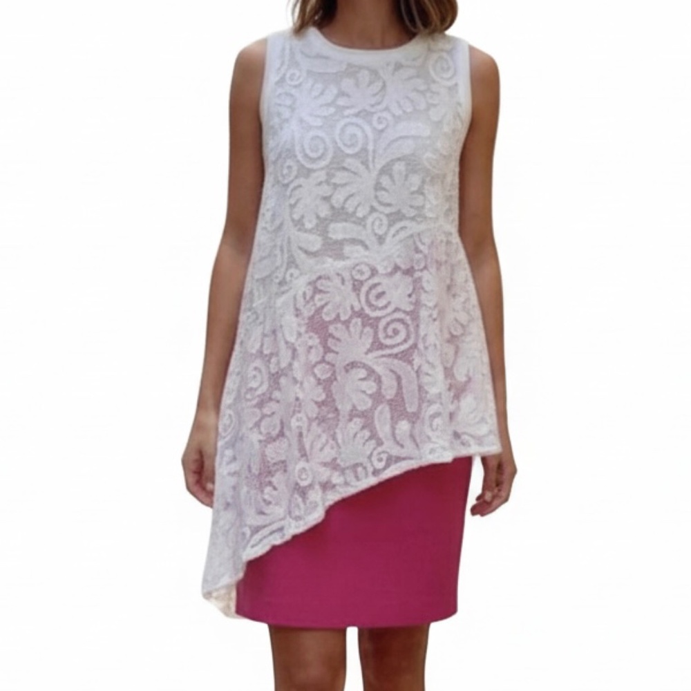 # A113  FT INC  Boho  White Lace Sleeveless Top  bold Feminity  Mesh NWT  M